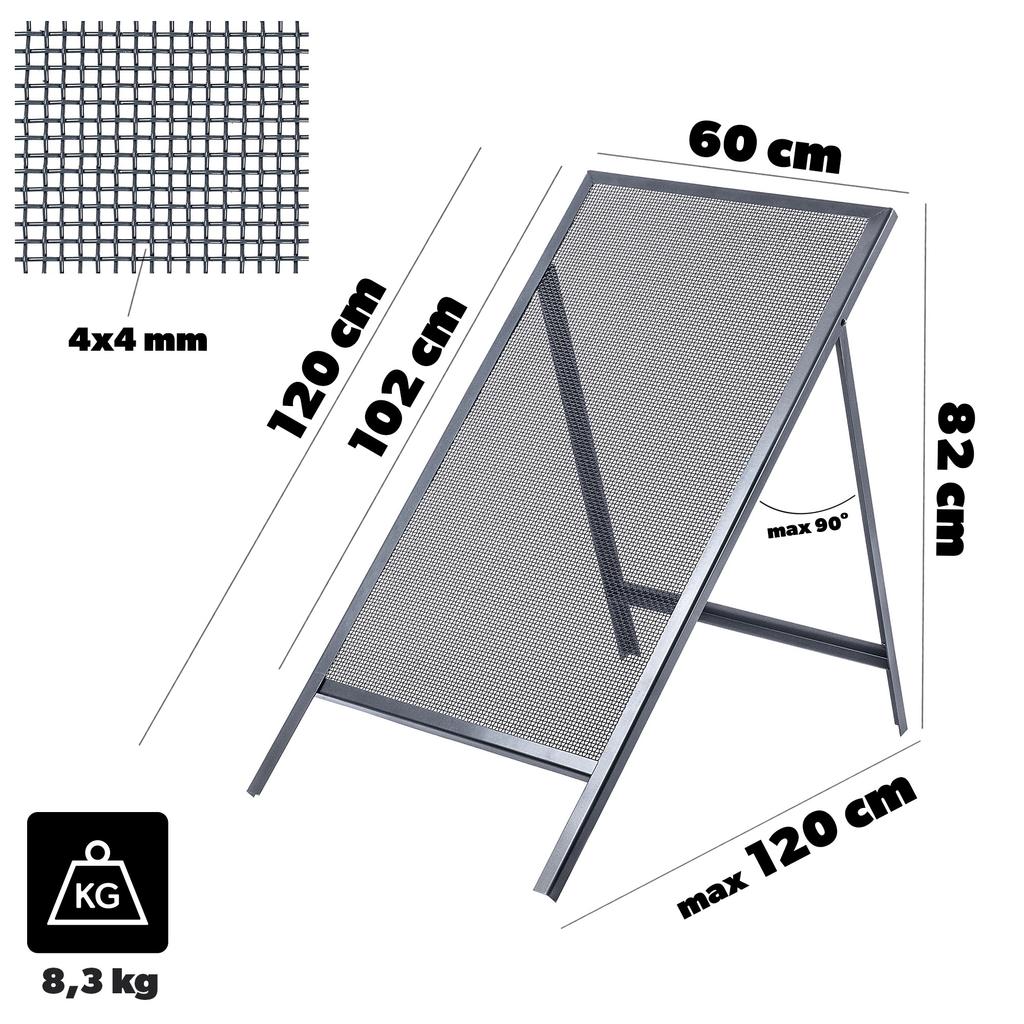 KADAX Строительное сито для песка, земли, кладочного раствора 120x60см для гравия ячейка 4мм