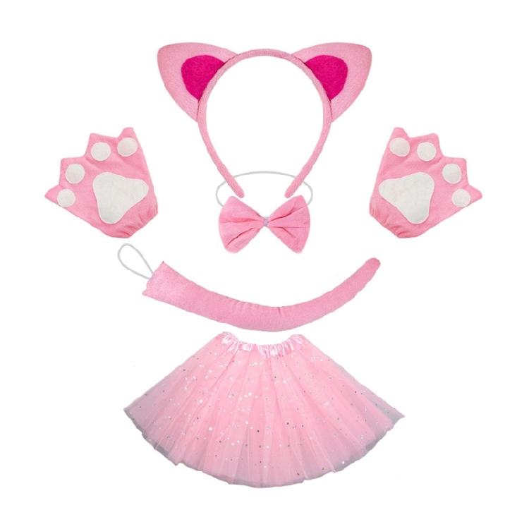 Костюм кошки с повязкой на голову, хвостом, галстуком-бабочкой, перчаткой, юбкой, наряд для переодевания на Хэллоуин для ребенка, женщины, девочки, Рождество