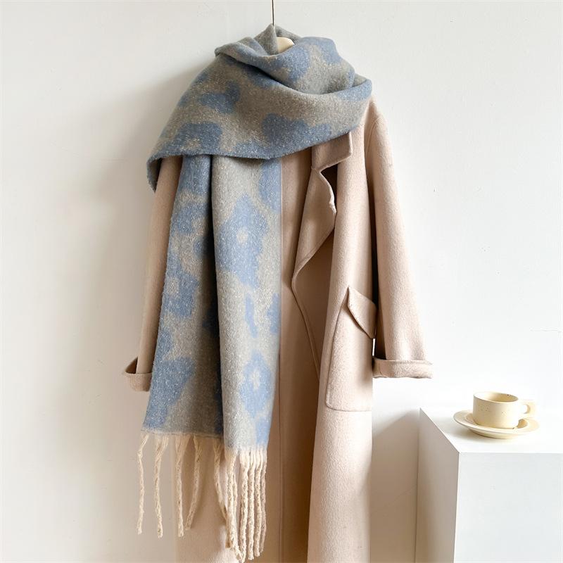 Autumn Winter Imitation Cashmere Scarf Men Women Thickened Warm Elegant Neckerchief Leopard Print Soft Long Tassel Scarves