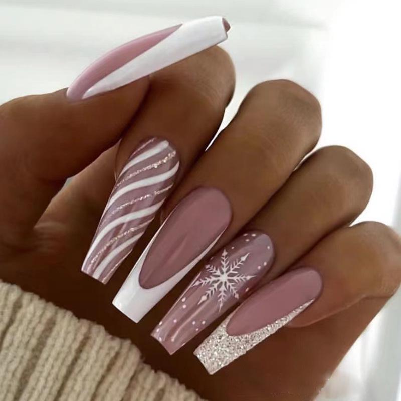 European and American Christmas Snowflake Wave Pattern Wearable Removable False Nail Stickers