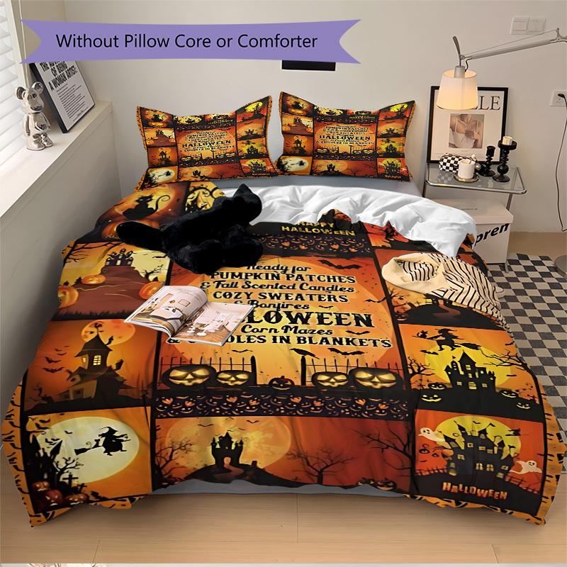 3PCs Halloween Decorations Design Cover Set, Breathable Fabric, Machine Washable (1 Duvet Cover + 2 Pillowcases) (Without Quilt) yy250911123