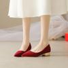 Мода 2024 года, лето, новые легкие однотонные верхние туфли из замши на высоком каблуке, женские свадебные туфли большого размера, универсальные одинарные туфли