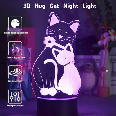 USB-ночник в виде кошки с 3D-эффектом, сенсорным управлением и 7-цветным режимом, изменением цвета для создания атмосферы, ночник, украшение для спальни, настольная лампа в подарок.