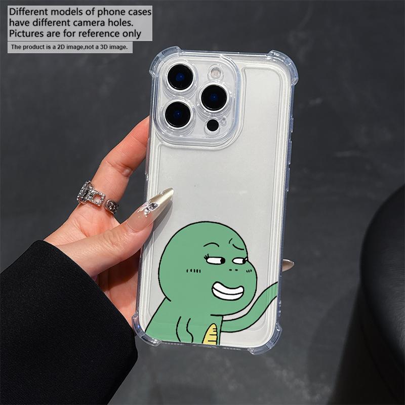 Зеленый мультяшный узор Чехол для телефона Для IPhone 17 Pro Max 16 17 15 14 13 Plus 12 Mini 11 XR 16E Air Чехлы Прозрачные Мягкие Чехлы