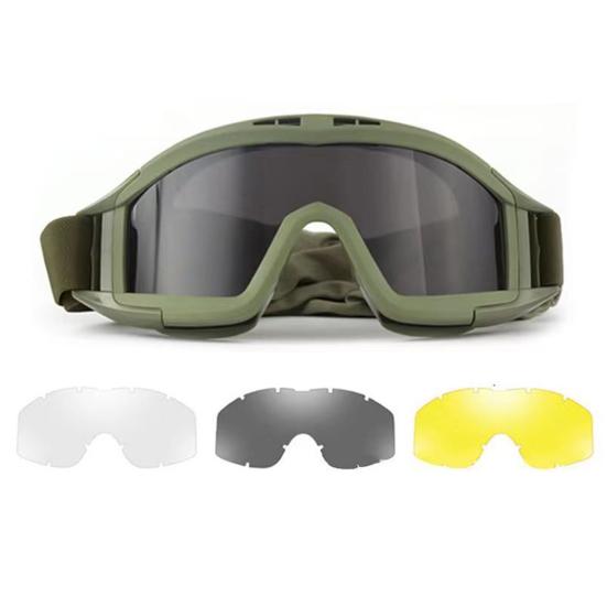 Airsoft Goggles Desert Locust Goggles Anti Fog Safety Glasses Impact Resistant Tactical Eyewear with 3 Interchangeable Lenses for Outdoor Cycling