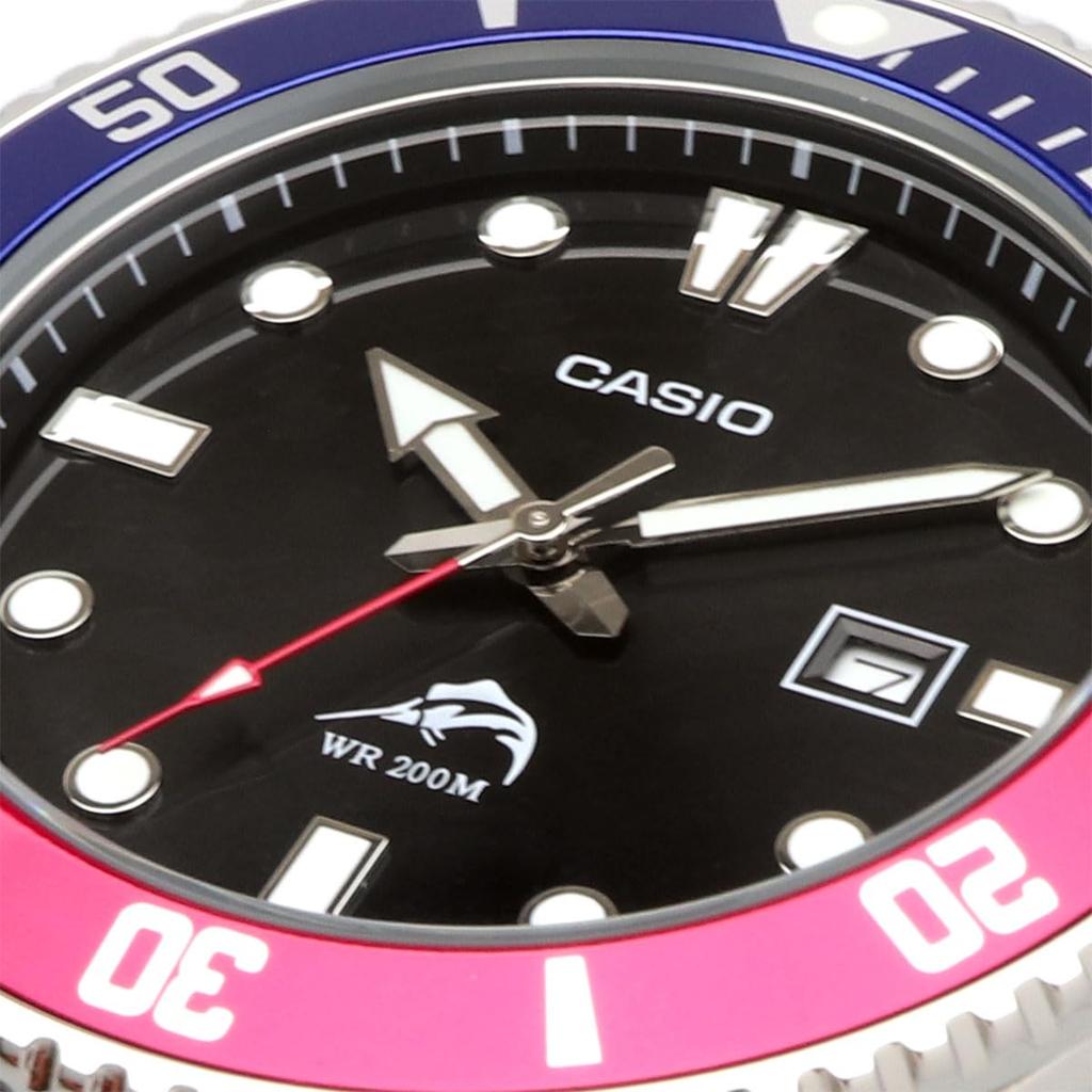 CASIO Стандартные аналоговые спортивные водонепроницаемые часы 20 ATM с синим и красным безелем, металлический браслет, модель Overseas [Casio] MDV-106DD-1A2V Мужские [Товар]