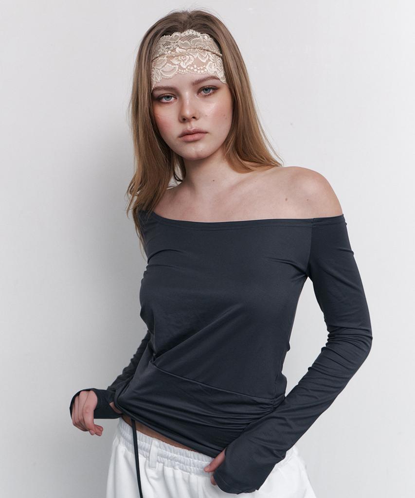 Топ с длинным рукавом Marcia Unbal Drape (черный)