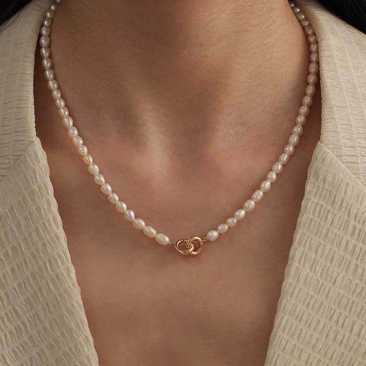 Высококачественное Трендовое Круглое Крест Натуральный Пресноводный Жемчуг 14K Позолота Женское Короткое Цепочка Ожерелье Подарки на День Рождения Никогда Не Тускнеет