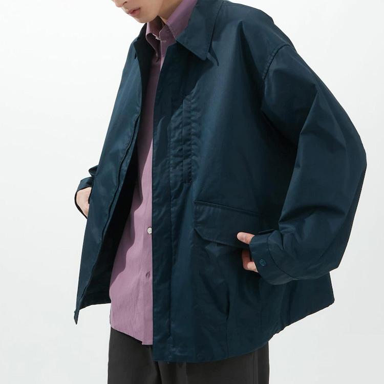Uniqlo Однотонный карманный однобортный пиджак Мужские пиджаки Темно-синий 457986-67