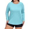 Plus Size Sport Sunscreen Top Women Summer Sunscreen Quick-drying Long-sleeved 3D T-shirt Round Neck Solid Color Breathable Tee