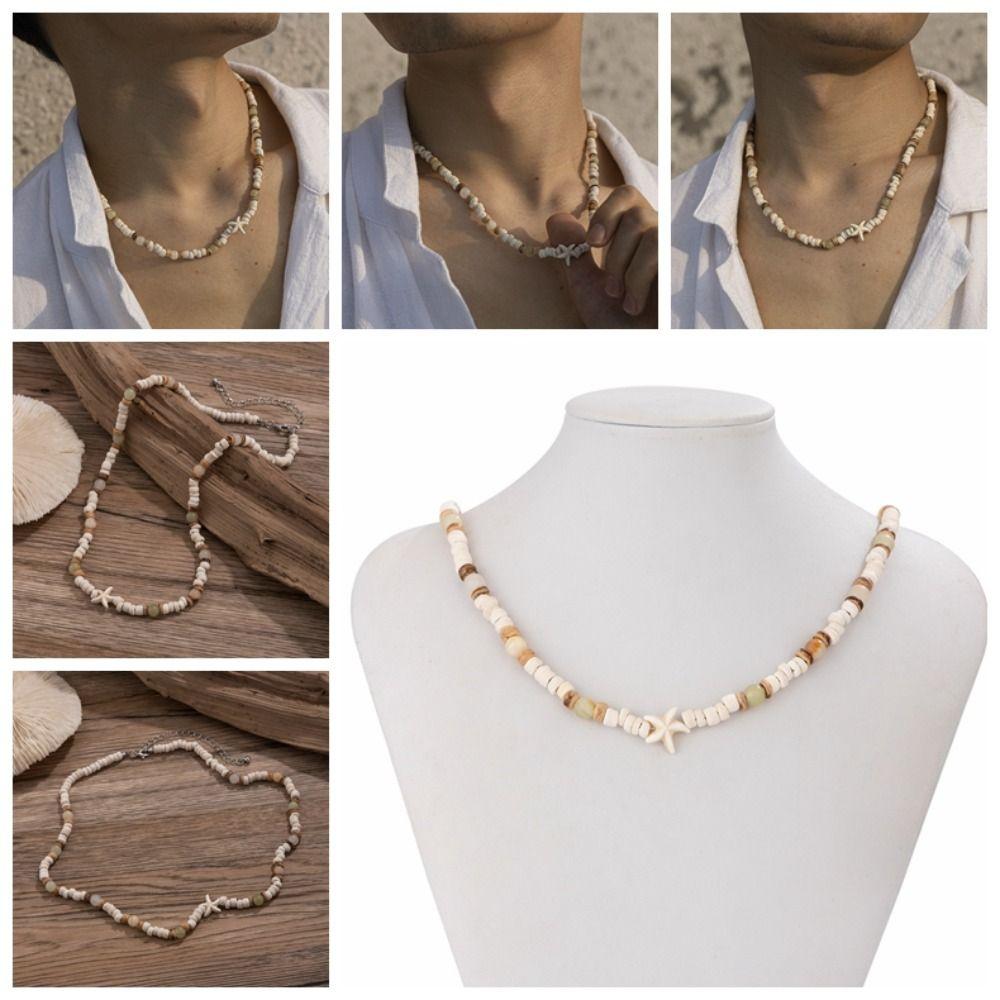 Beach Surfer Starfish Choker Wood Beads Male Clavicle Chain Coconut-husk Necklace  Street Jewelry