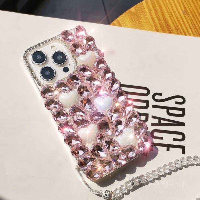Роскозный чехол со стразами для мобильного телефона iPhone15 pro Apple 16max кристалл сердце 14 блестки 13 противоударный чехол