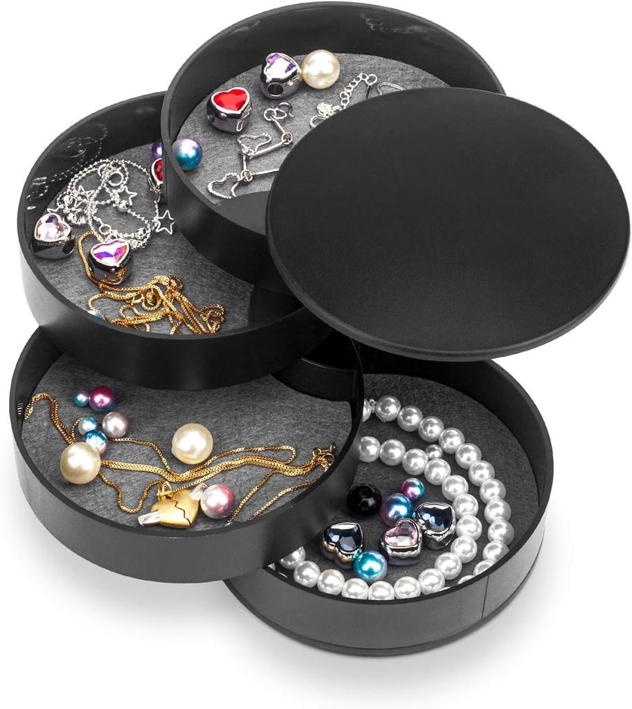 Jewelry Storage Box, Small Jewelry Box Earring Holder for Women, Jewelry Storage Box 4-Tier Rotatable Jewelry Accessories Storage Tray with Lid