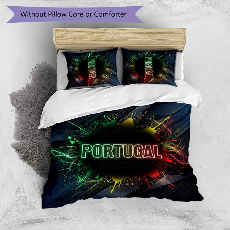 Portugal Football Printed Bedding 3 Piece Set Cozy Breathable Bed Cover Set as Housewarming Holiday Gift