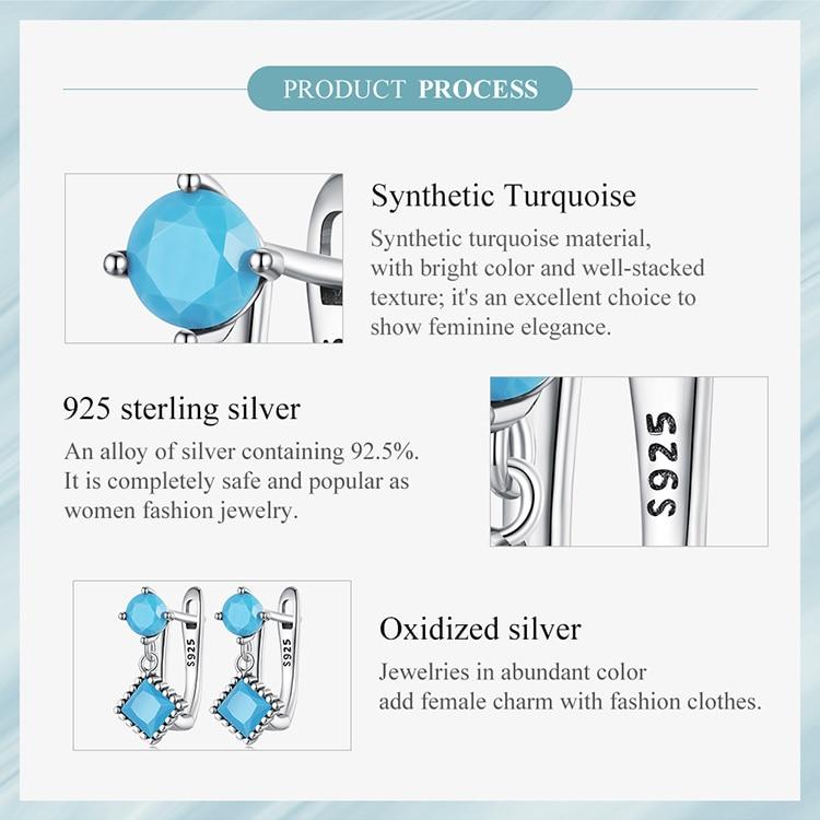 WOSTU Серьги-клипсы из стерлингового серебра 925 пробы с простой бирюзой для женщин, ювелирные изделия