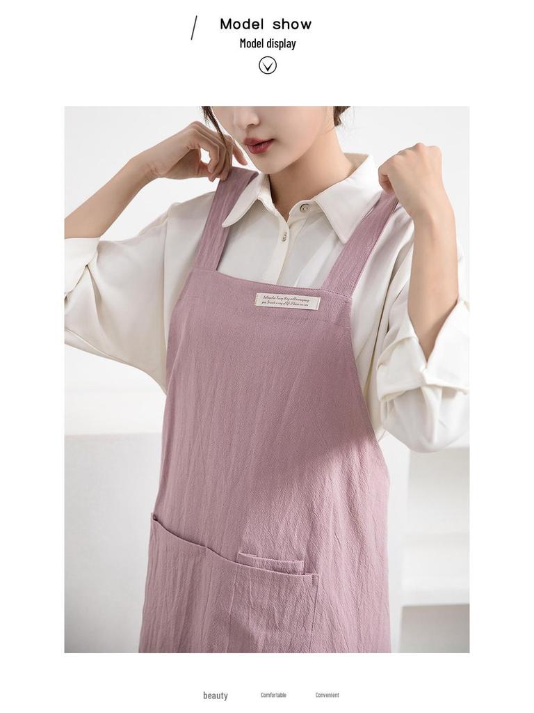 Japanese & Korean Retro Cotton Linen Apron with Logo, Tie-Free Design for Home, Flower Shop, or Painting Use