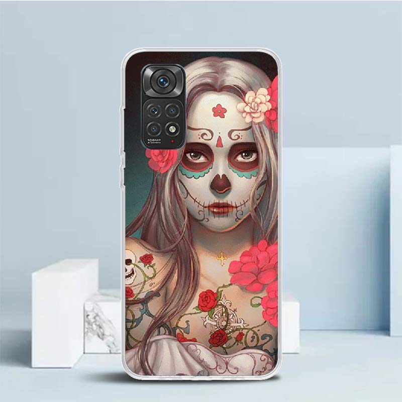 Катрина Красивая Девочка Роза Череп Мягкий Чехол для Телефона Xiaomi Redmi Note 15 14 13 12 Pro Plus 14S 11S 11T 11E 10S 10 4G Pat