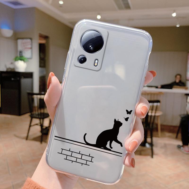 Clear Case For Xiaomi 13 Lite Shockproof Cover Cartoon Cute Cat Soft Silicone Fundas For Xiaomi 13T 14T 15T Pro Transparent Bags