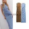 Spring New Women's Clothing Fashion Style Silm Ruched Decorative Stand Collar Sleeveless Midi Skirt Dress 4772305