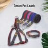 Denim Dog Leash and Harness Set with Teddy Chain for Small To Medium Dogs