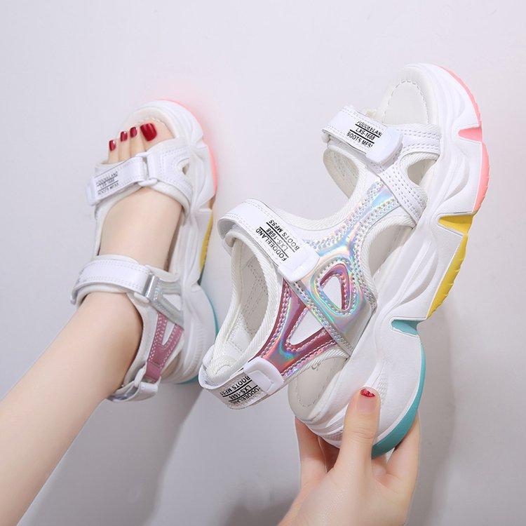 Модные женские спортивные сандалии, летние новые сандалии на платформе в корейском стиле, пляжная обувь для женщин, женские сандалии 2024 года