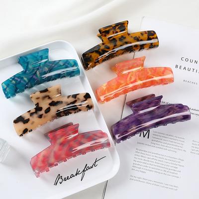 Женские аксессуары для волос Модные прямоугольные ацетатные заколки-крабы большого размера Разноцветный мраморный узор Заколки-крабы для хвостика Ацетатные заколки для девочек