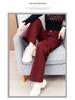 Women's Burgundy High-Waist Wide-Leg Pants - Slimming & Versatile for Spring/Autumn 2025