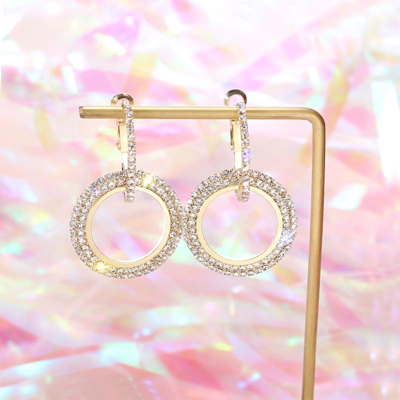 Женские серьги со стразами, женские круглые серьги с кристаллами и геометрией