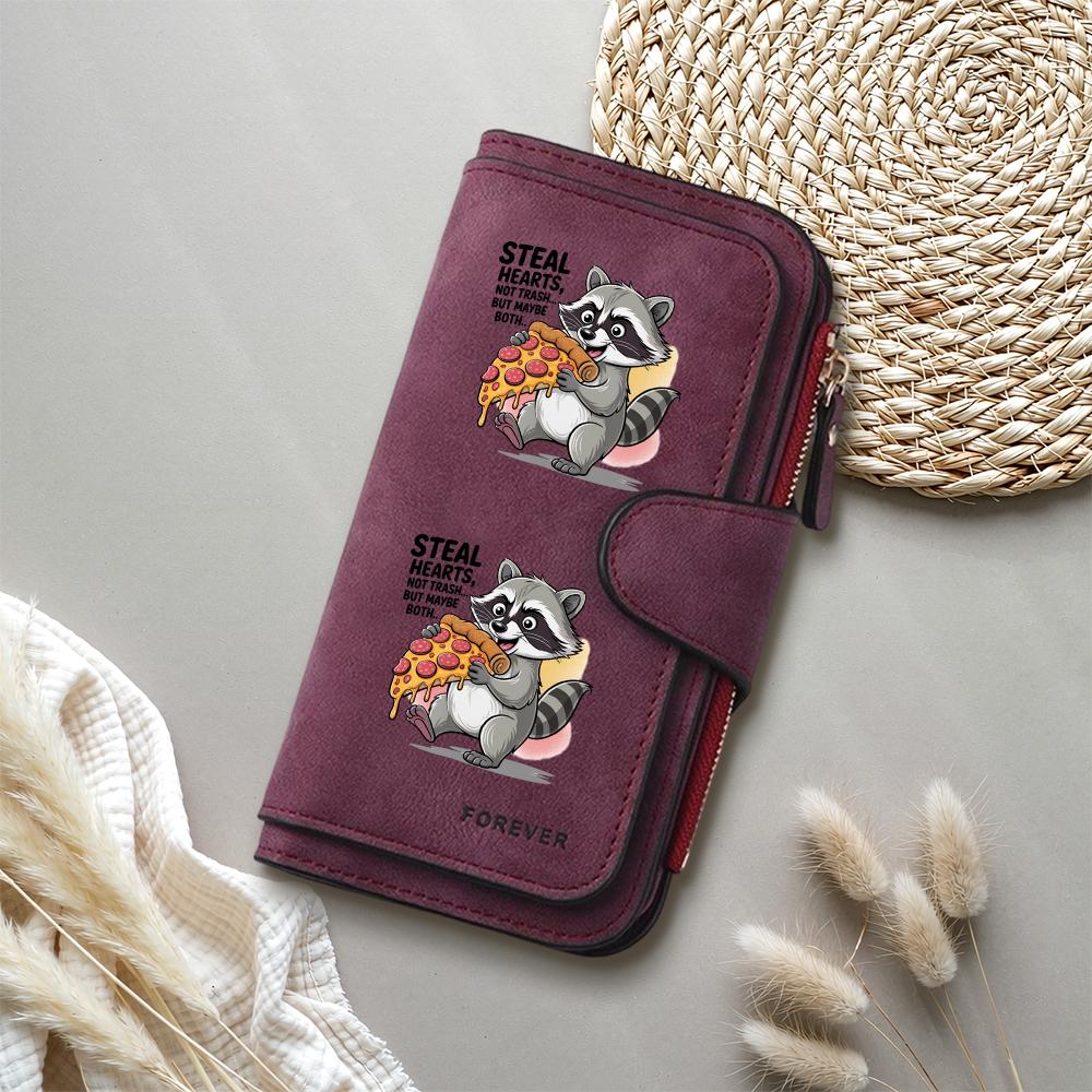 Raccoon Print Leather Wallet Cute Funny Long Purse Card Holder Fashion Gift for Women Men Portable