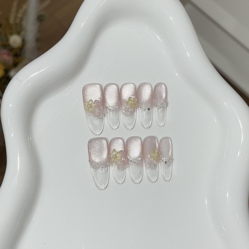 Summer Ice Flowers Sweet Pure Girl Pink Cat Eyes Fingertips Ice-transparent Glassy Flower Wear Armor