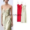 Spring and Summer New Women's Clothing French Pleated Decorative Heart-Shaped Collar Silk Satin Texture Midi Skirt Dress 2451331