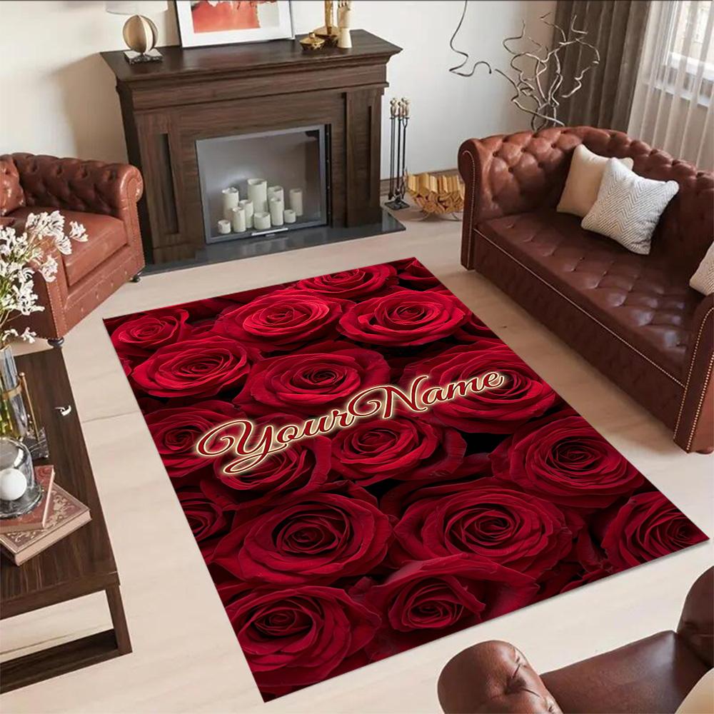 Rose Customize Text Area Rug Design for Dining Room Balcony Foyer Playrooms Anti-slip Rug Office home decor Perfect Gift for Friends & Family