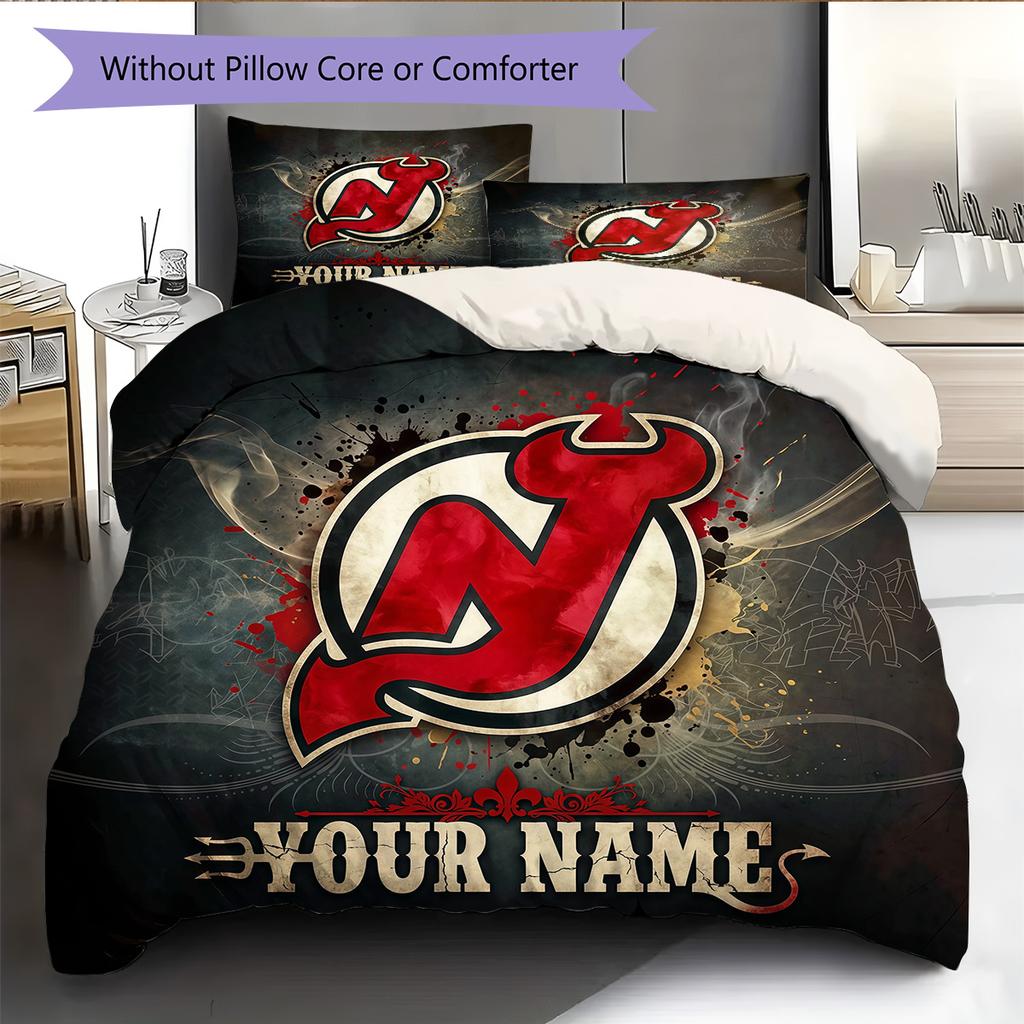 Custom Name New Jersey Devils2 Pattern Bedding Quilt Set  Home Decoration  Gift (1 * duvet cover + 2 * pillowcase  without core)