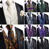 Mens Waistcoat Blue Gold Red Paisley Vest Suit Hanky Tie Set Wedding Party