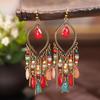 Vintage Long Colorful Beads Earrings for Women Ethnic Temperament Gold Color Chain Tassel Earrings Boho Wedding Travel Jewelry