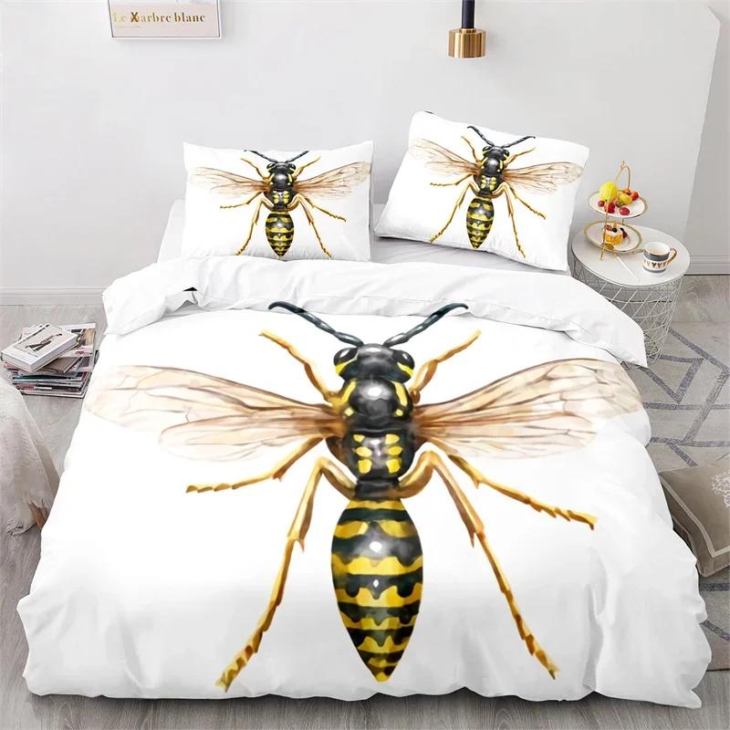 Cartoon Bee Duvet Cover Insect Honeybee Bedding Set Microfiber Wild Animal Comforter Cover King For Teens Boys Kawaii Home Decor