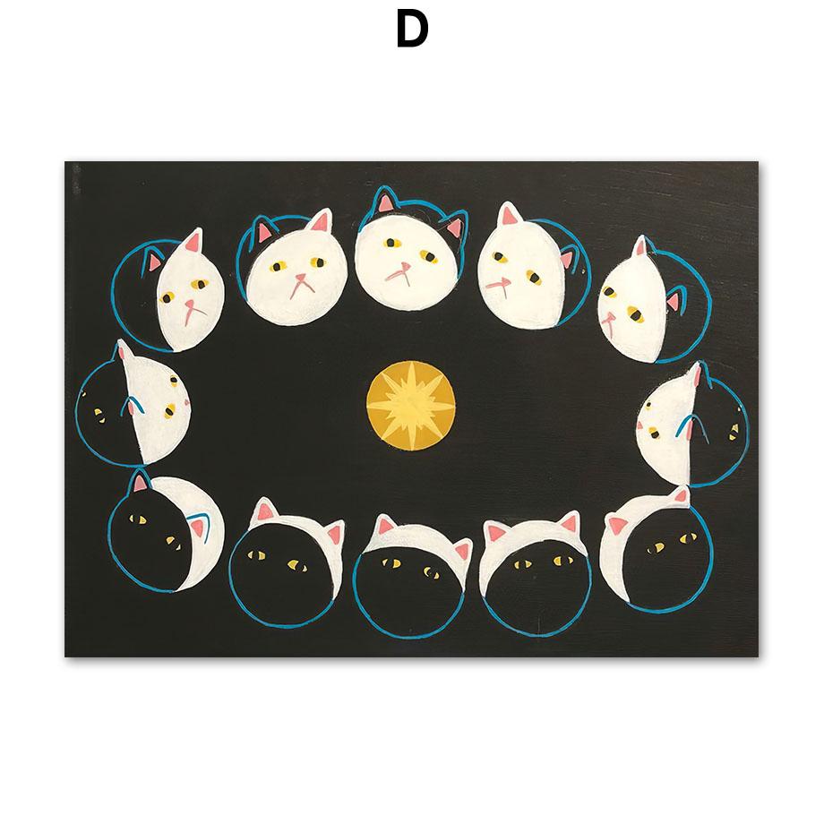 Vintage Abstract Black Cat Food Funny Wall Art Canvas Painting Posters And Prints Wall Pictures For Living Room Interior Decor