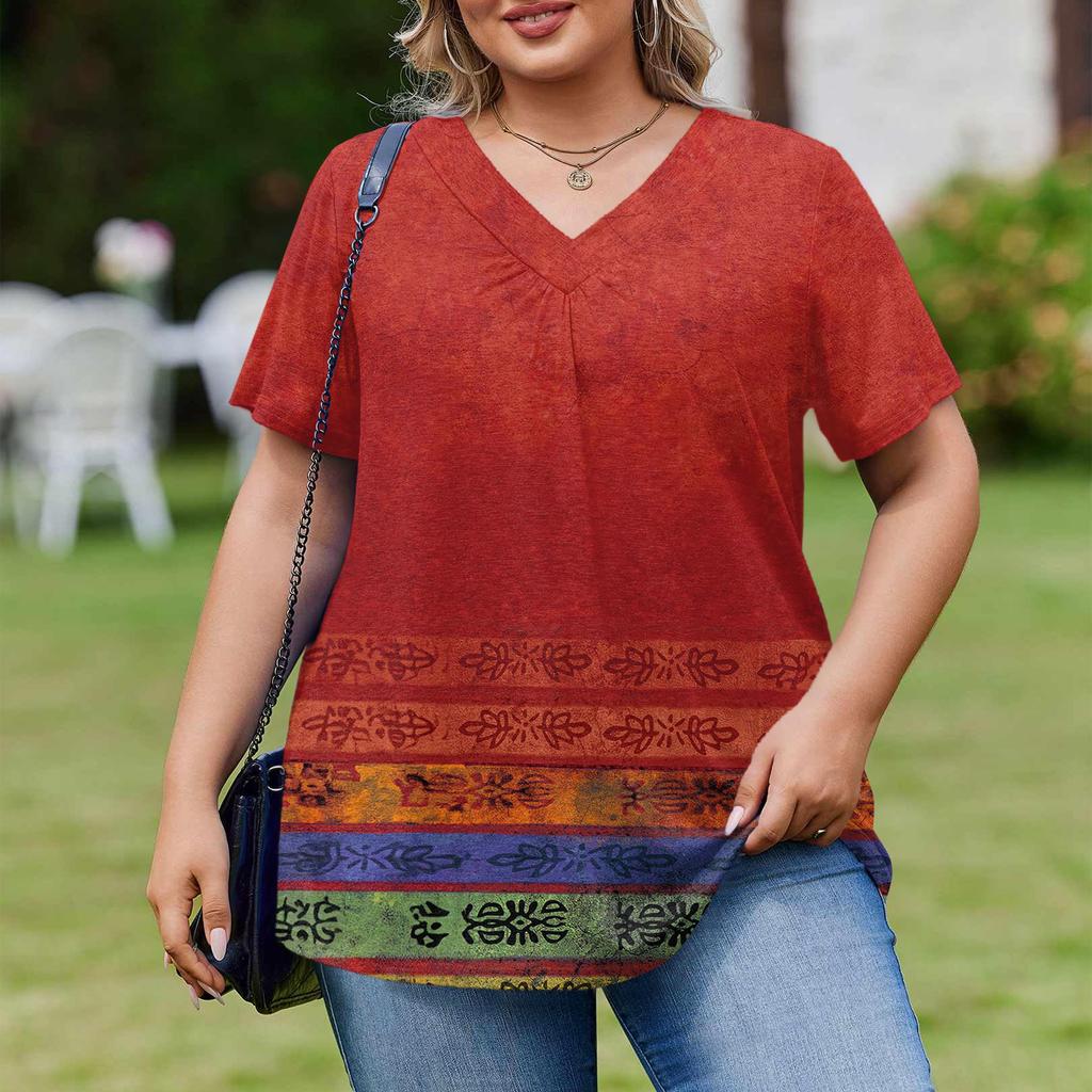 Женская модная повседневная свободная блузка большого размера с коротким рукавом, элегантная с V-образным вырезом, для работы