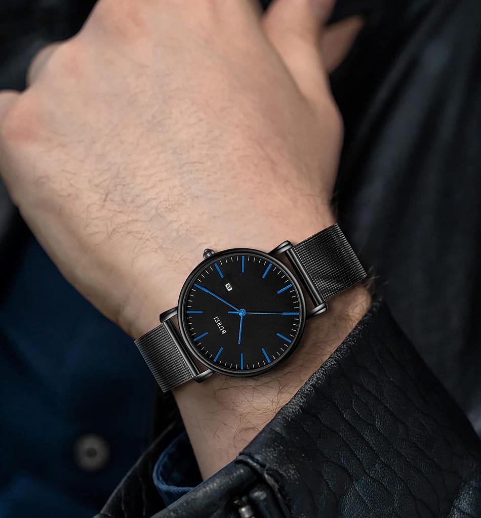 Часы простые водонепроницаемые аналоговые популярные часы бренда стильные миланские сетчатые часы W14 [BUREI] мужские мужские