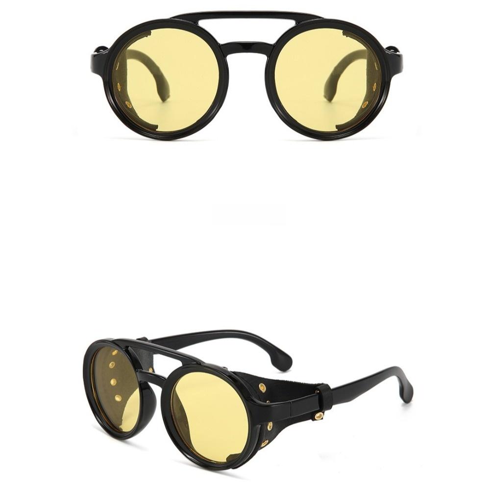 Leather Side Retro Round Glasses Anti Wind Vintage Goggles Classic Steampunk Sunglasses Outdoors