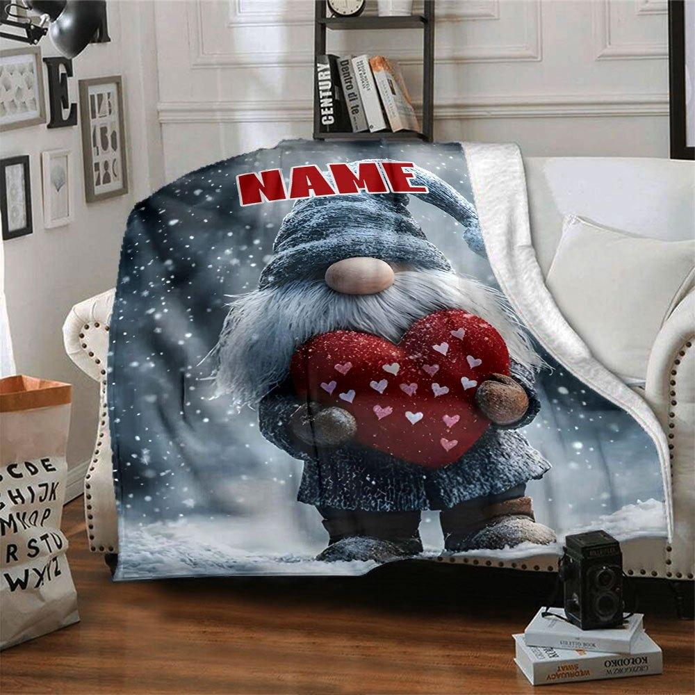 Winter Gnome Heart Throw Blanket Customized With Your Name Soft And Cozy Perfect For Yearround Use Perfect For Creating A Festive Atmosphere Or As A