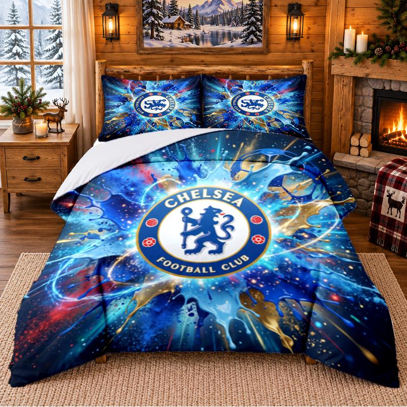 Printed 3Pcs Bedding Set Chelsea FC Pattern Bed Sheet Pillowcase For Bedroom Decor