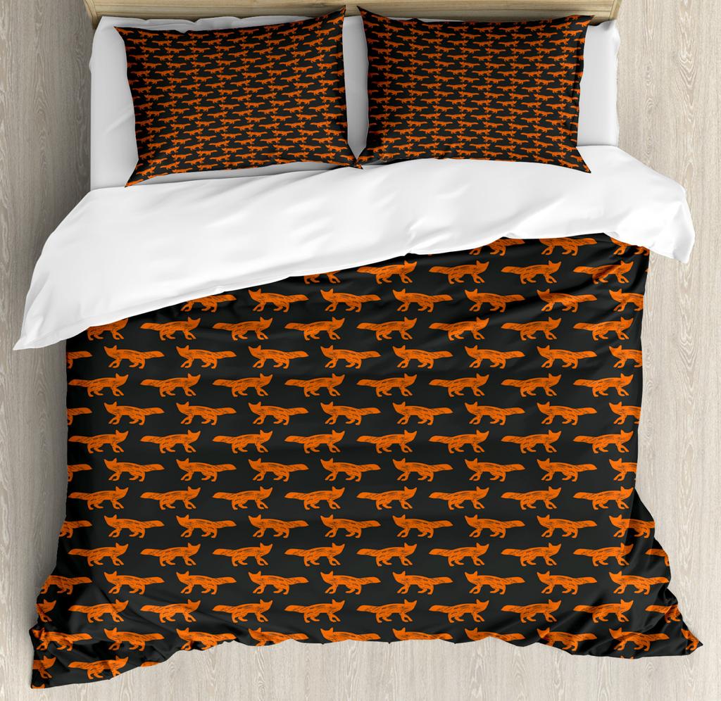 Cartoon Fox Duvet Cover King Size,Baby Fox Sleeping In A Floral Circle Image Print Bedding Set Kids Animal Quilt Cover