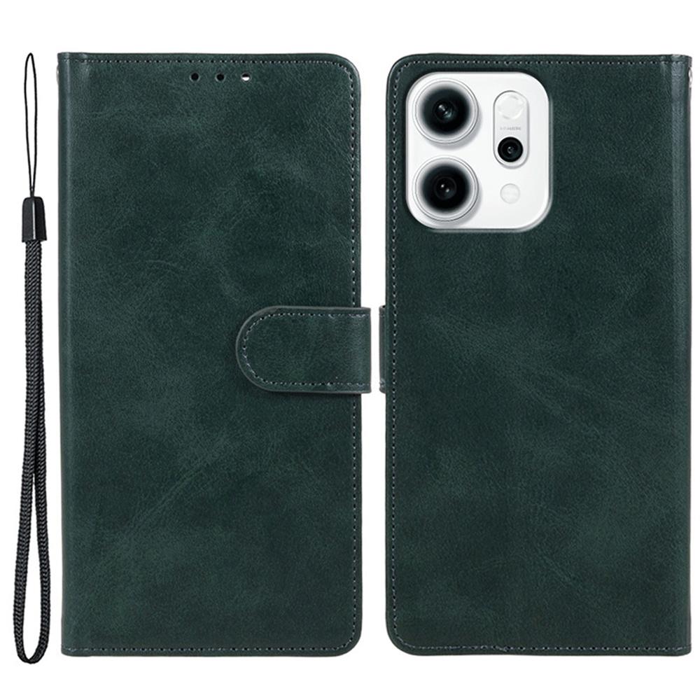 Для Oppo Reno14 F 5G Чехол Текстура теленка PU кожа Кошелек Чехол для телефона с ремешком на запястье