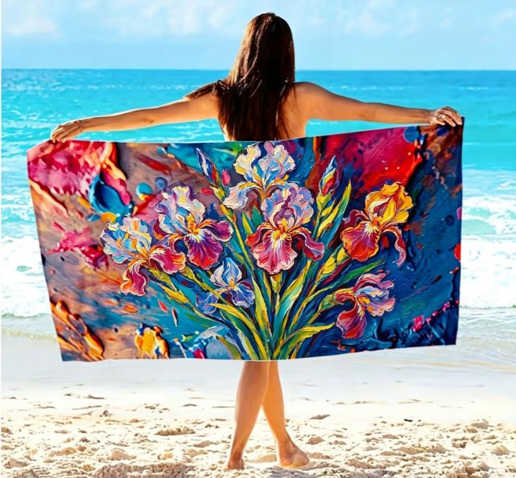 Colorful Butterfly Beach Towel, Microfiber Large Sand Free Quick Dry, Abstract Oil Painting Design, Soft Absorbent
