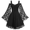 Women's Midi Long Dress Plus Size Cold Shoulder Retro Dress Butterfly Sleeve Lace Up Cocktail Party Dress