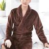Autumn Winter Men Nightgown Flannel Pockets Lapel Solid Color Long Sleeve Robe Plus