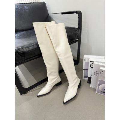 Британские нишевые тонкие ботинки с двумя носками, сапоги с ворсом, осень 2024, новые рыцарские сапоги с острым толстым средним каблуком, модные одинарные сапоги