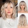Gradient Blonde Short Wave Bob Wig with Bangs Women Fashion Daily Wear Short Wavy Synthetic Fiber Wig