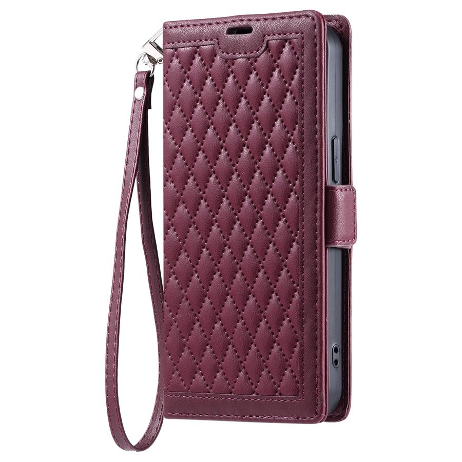 Тисненый клетчатый чехол-книжка из ПУ кожи для iPhone 17 16 15 14 13 12 11 Samsung Galaxy S25 S24 S23 A56 A55 кошелек отделение для карт ремешок чехол для телефона